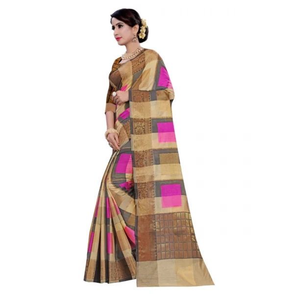 Generic Women's Cotton, Jacqaurd Saree With Blouse (Multi Color, 5-6 Mtrs)