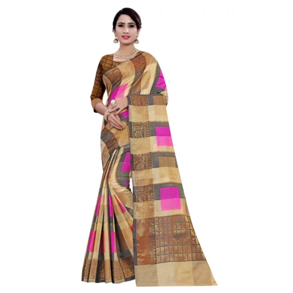 Generic Women's Cotton, Jacqaurd Saree With Blouse (Multi Color, 5-6 Mtrs)