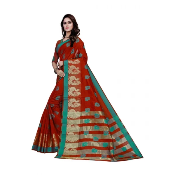 Generic Women's Art Silk, Jacqaurd Saree With Blouse (Red, 5-6 Mtrs)