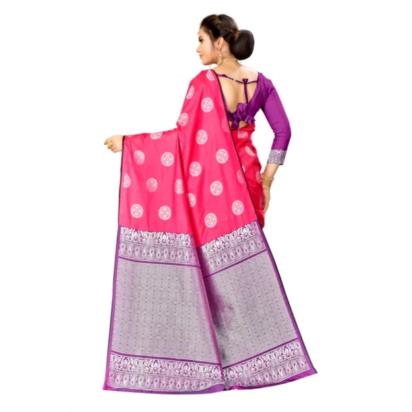 Women's Banarasi silk Saree with Blouse (Pink, 5-6mtr)