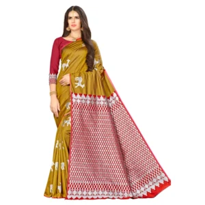 Women's Banarasi silk Saree with Blouse (Mustard, 5-6mtr)