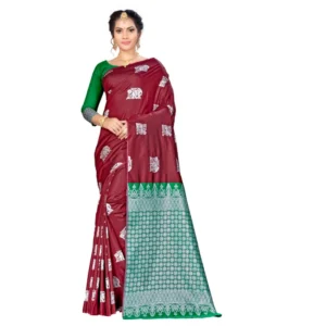 Women's Banarasi silk Saree with Blouse (Maroon, 5-6mtr)