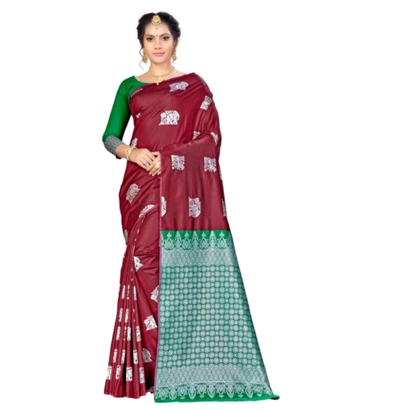 Women's Banarasi silk Saree with Blouse (Maroon, 5-6mtr)
