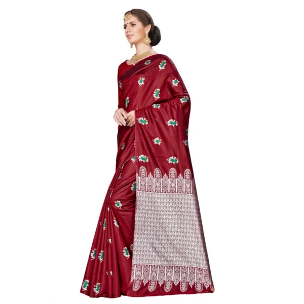 Women's Banarasi silk Saree with Blouse (Maroon, 5-6mtr)