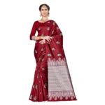 Women's Banarasi silk Saree with Blouse (Maroon, 5-6mtr)