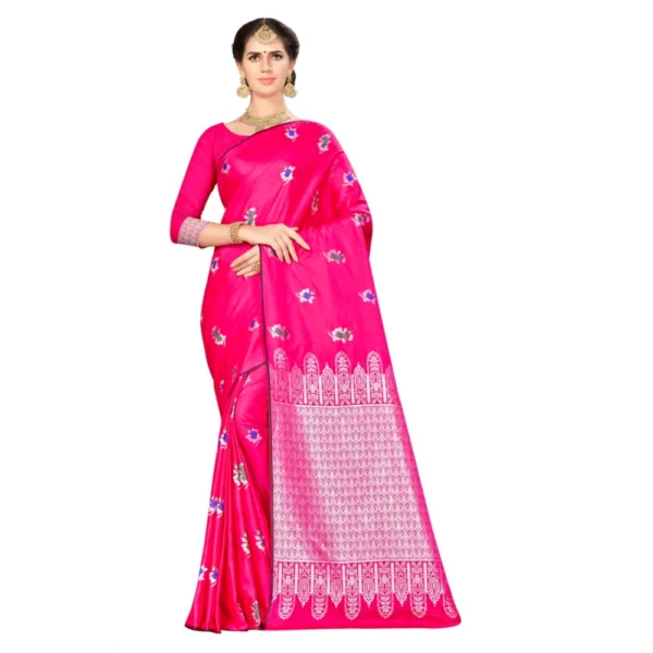 Women's Banarasi silk Saree with Blouse (Pink, 5-6mtr)