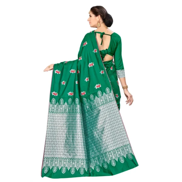 Women's Banarasi silk Saree with Blouse (Green, 5-6mtr)