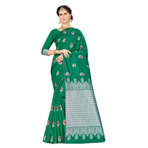 Women's Banarasi silk Saree with Blouse (Green, 5-6mtr)