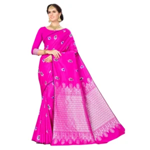 Women's Banarasi silk Saree with Blouse (Pink, 5-6mtr)