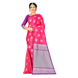 Women's Banarasi silk Saree with Blouse (Pink, 5-6mtr)