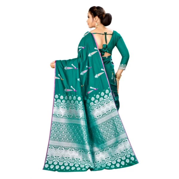 Women's Banarasi silk Saree with Blouse (Green, 5-6mtr)