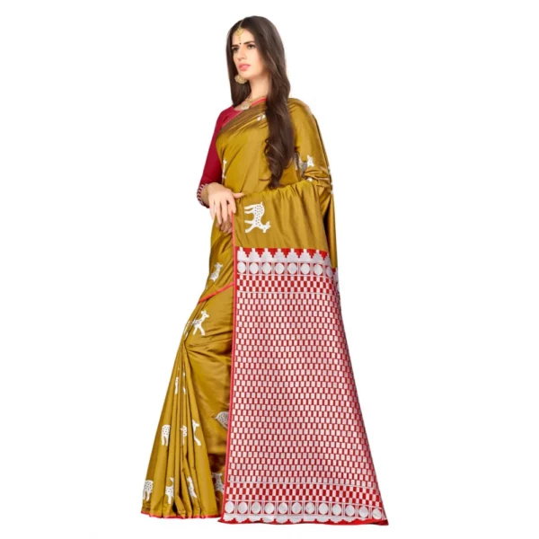 Women's Banarasi silk Saree with Blouse (Mustard, 5-6mtr)