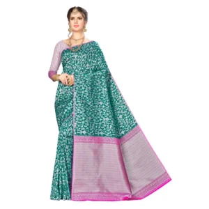 Women's Banarasi silk Saree with Blouse (Sea green, 5-6mtr)