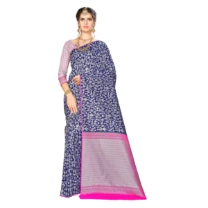 Women's Banarasi silk Saree with Blouse (Royal blue, 5-6mtr)