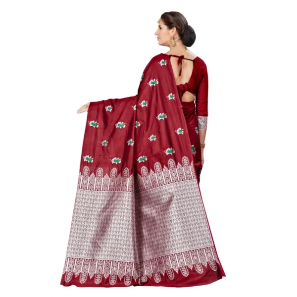 Women's Banarasi silk Saree with Blouse (Maroon, 5-6mtr)