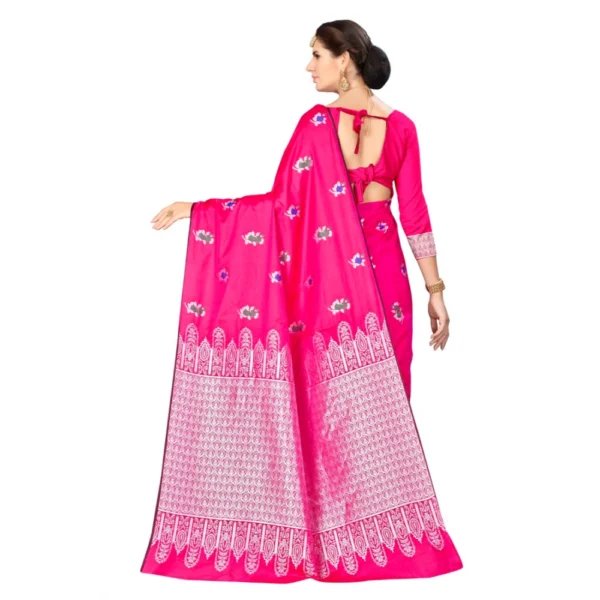 Women's Banarasi silk Saree with Blouse (Pink, 5-6mtr)