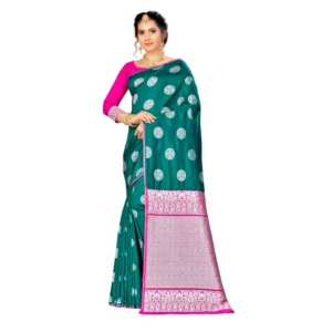 Women's Banarasi silk Saree with Blouse (Green, 5-6mtr)
