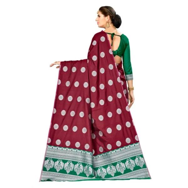 Women's Banarasi silk Saree with Blouse (Maroon, 5-6mtr)