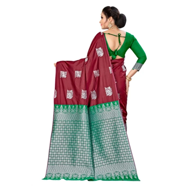 Women's Banarasi silk Saree with Blouse (Maroon, 5-6mtr)