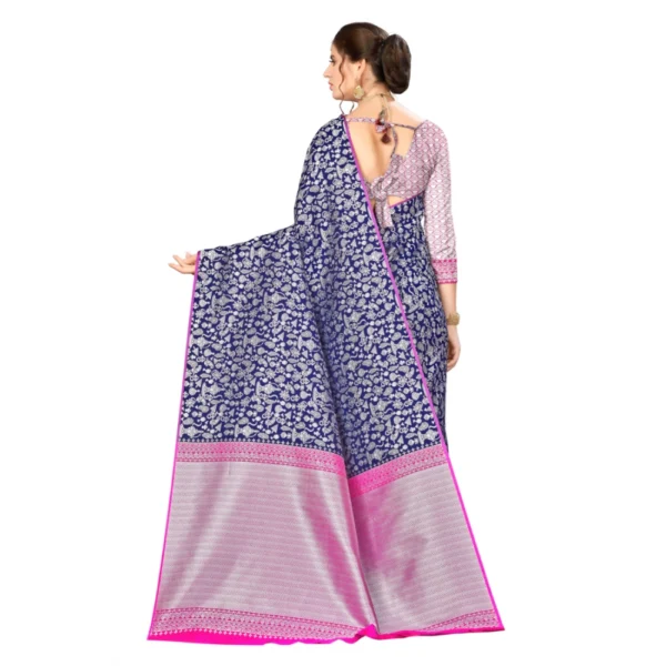 Women's Banarasi silk Saree with Blouse (Royal blue, 5-6mtr)