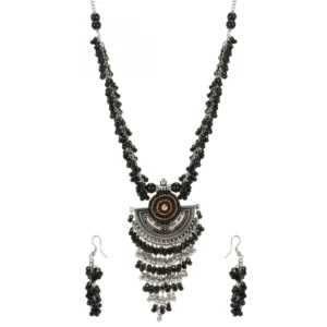 Designer Afgani German Silver Oxidized Necklace Set with Earrings