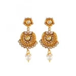 Gold Plated Copper Traditional Designer Temple Coin Necklace with Earrings