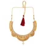 Gold Plated Copper Traditional Designer Temple Coin Necklace with Earrings