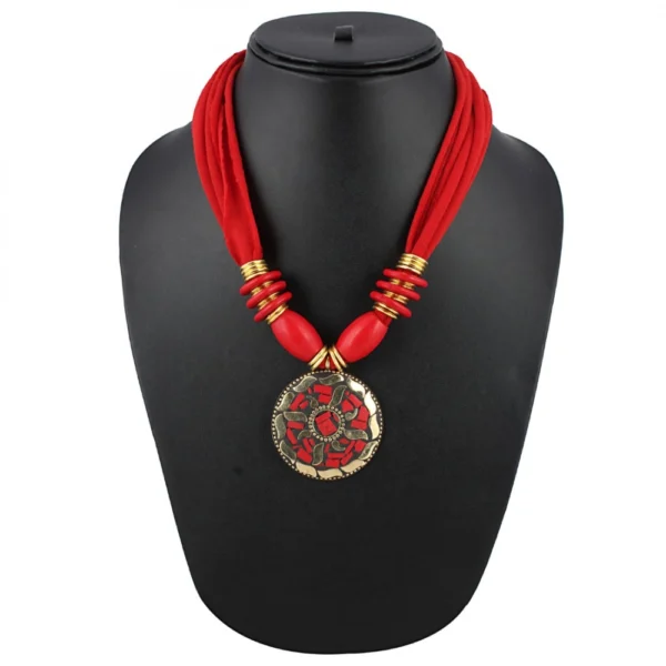 Red Color Designer Tibetan Style Necklace