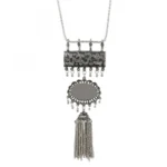 Antique Silver Half Moon Designed Tassel Necklace Set