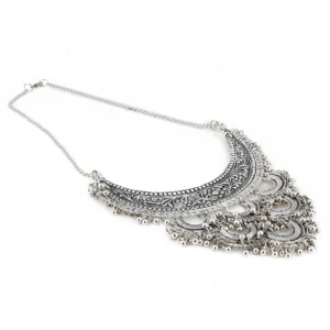 Antique Silver Half Moon Designed Tassel Necklace Set