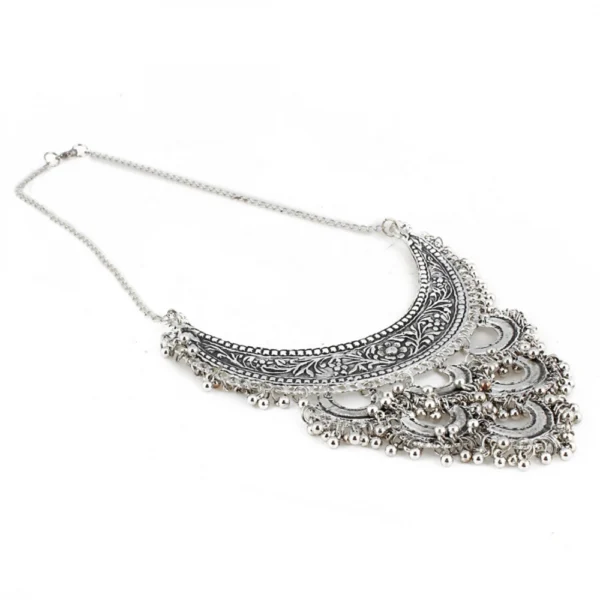 Antique Silver Half Moon Designed Tassel Necklace Set
