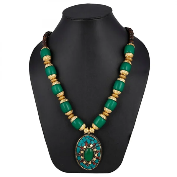 Designer Pendant Green Beads Necklace