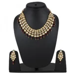 Maroon Gold-Plated Onyx Stone Kundan Necklace Set with Earrings