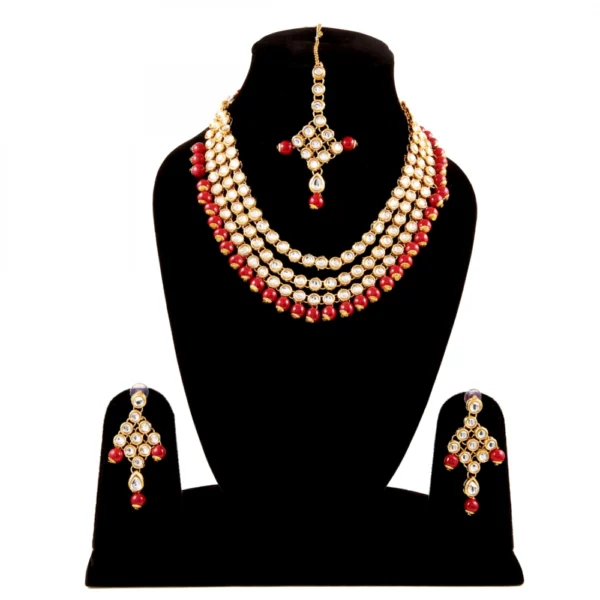 Designer Gold Plated Maroon Kundan Necklace Set