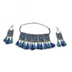 Afghani Boho Handcrafted Tassels Oxidized Silver Necklace Set