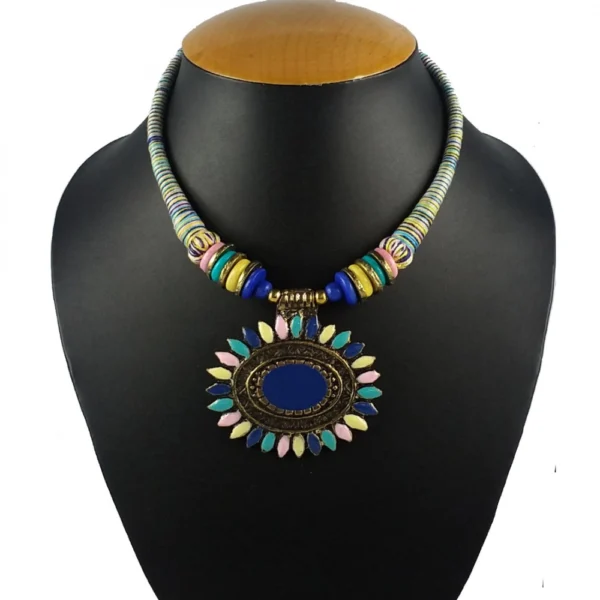 Multicolor Fabric Necklace With Earring Set