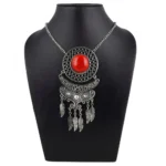 Silver and Red Stone Beads Afgani Silver Necklace