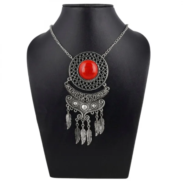 Silver and Red Stone Beads Afgani Silver Necklace