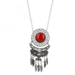 Silver and Red Stone Beads Afgani Silver Necklace
