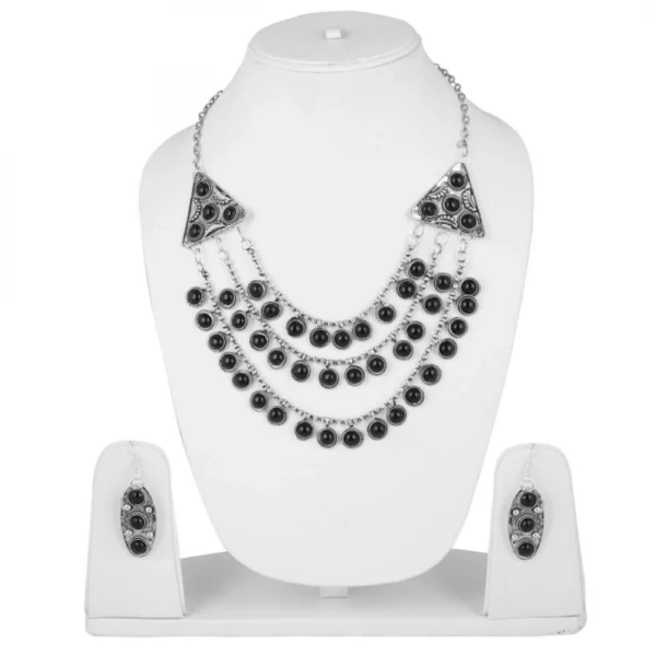 High Finished Silver and Black Natural Onyx Stone Designer Necklace with Earrings