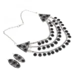 High Finished Silver and Black Natural Onyx Stone Designer Necklace with Earrings