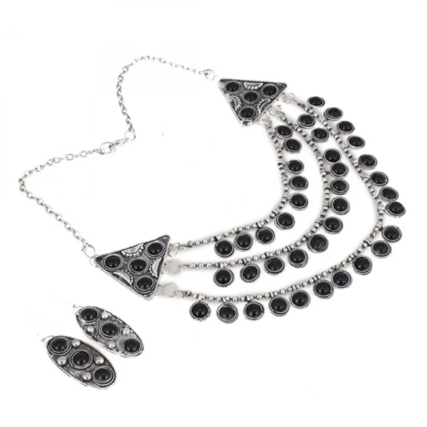 High Finished Silver and Black Natural Onyx Stone Designer Necklace with Earrings