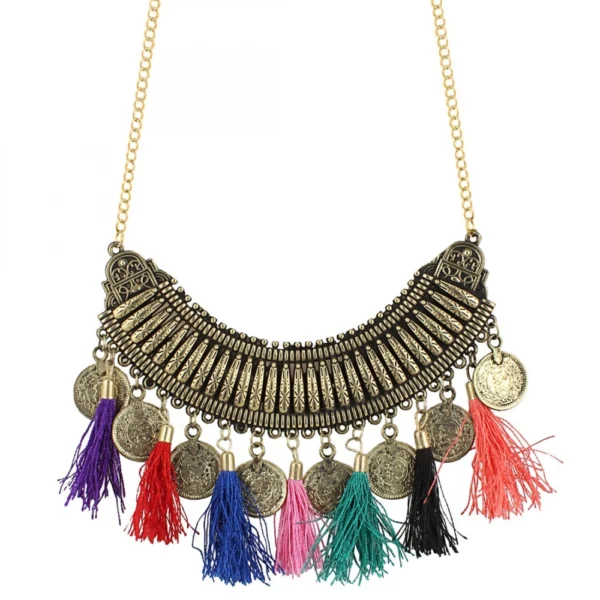 Oxidized Golden Multicolour Tassels Necklace