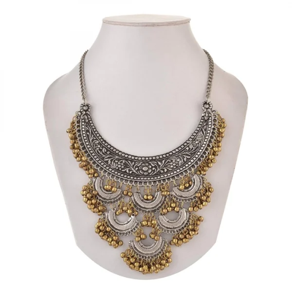Designer Antique Oxidized Golden Ghunroo and Silver Fancy Necklace Fashion Jewellery