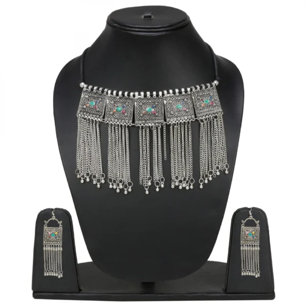 Sterling Silver Boho Afghani Turkish Necklace with Earrings