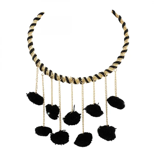 Designer Pompom Black Stylish Fashion Necklace