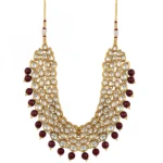 Maroon Gold-Plated Onyx Stone Kundan Necklace Set with Earrings