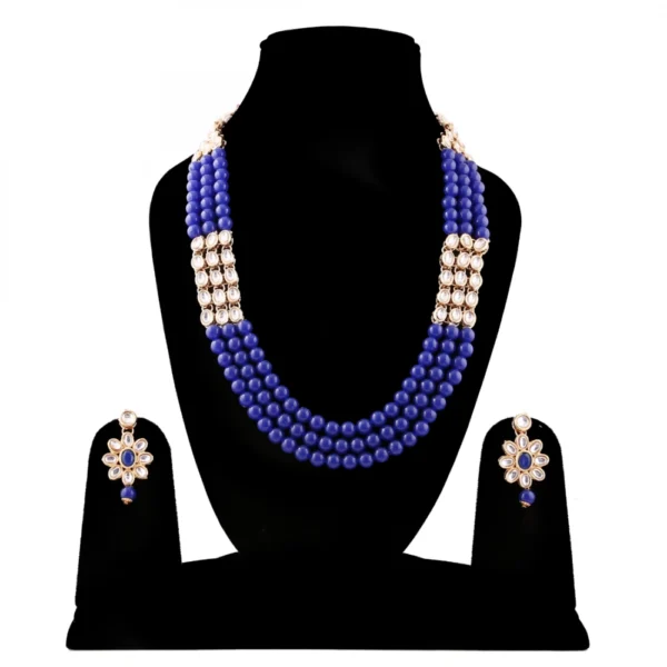 Elegant Finish Gold Plated Blue Kundan Necklace Set