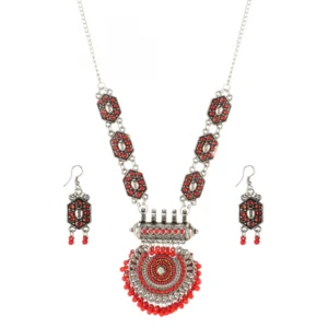 Designer Afgani German Silver Oxidized Necklace Set with Earrings