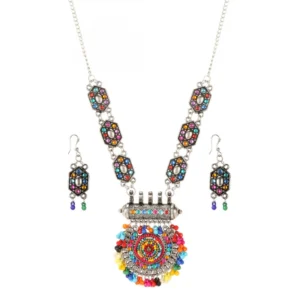 Designer Afgani German Silver Oxidized Necklace Set with Earrings